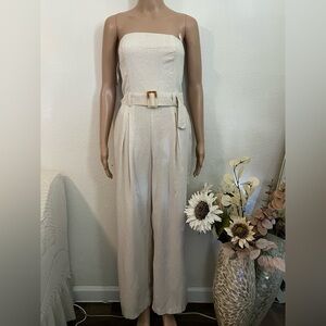 Monteau Cream‎ Belted Jumpsuit
